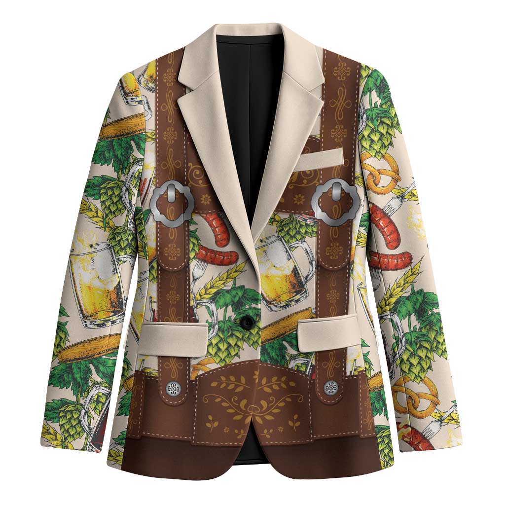 Oktoberfest Lederhosen Costume Blazer Food And Drink Pattern - Wonder Print Shop