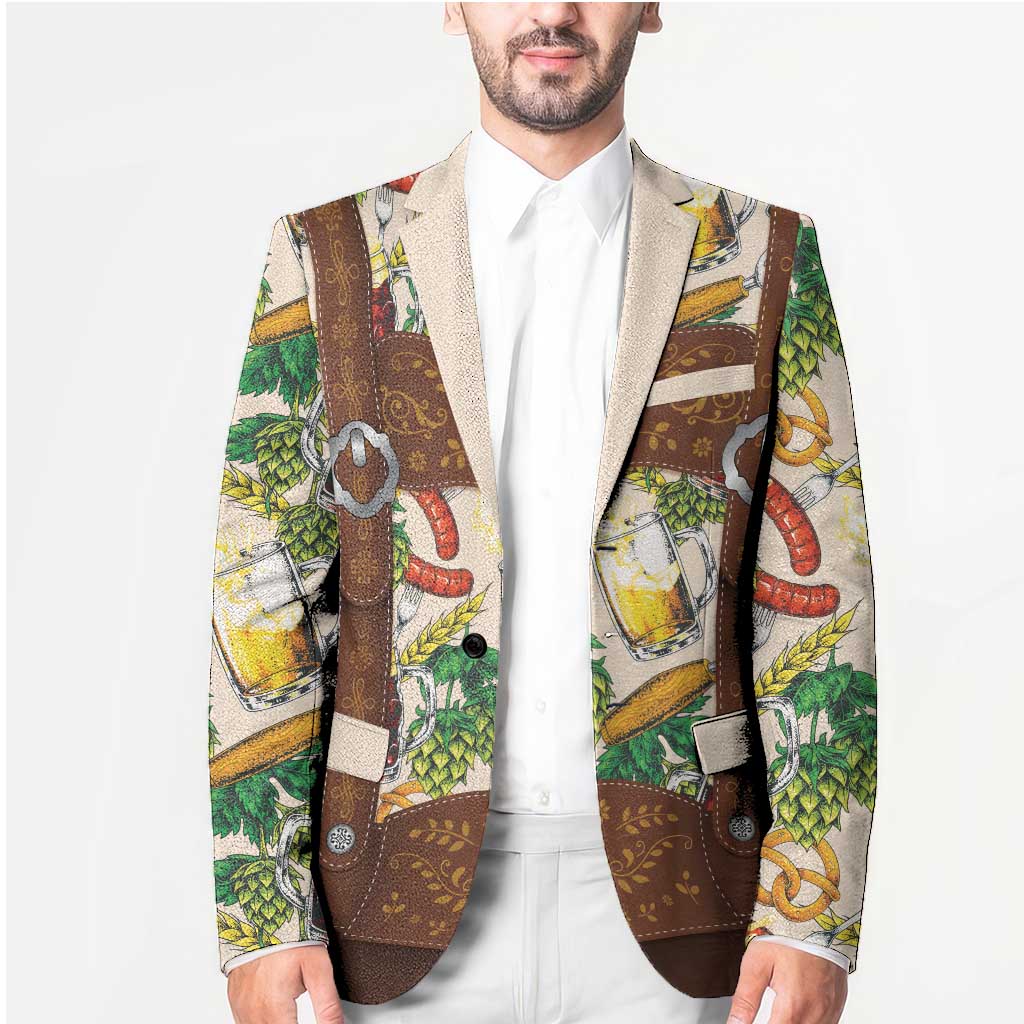 Oktoberfest Lederhosen Costume Blazer Food And Drink Pattern - Wonder Print Shop