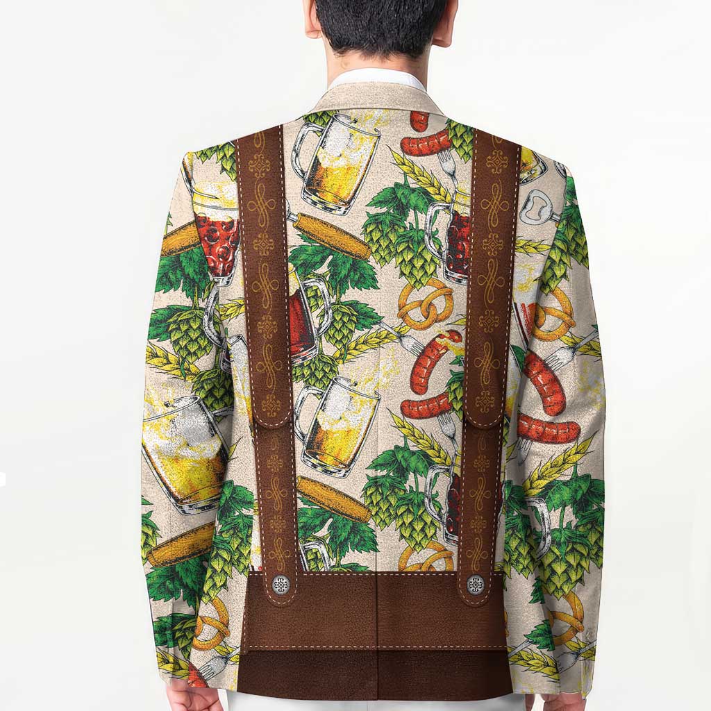 Oktoberfest Lederhosen Costume Blazer Food And Drink Pattern - Wonder Print Shop