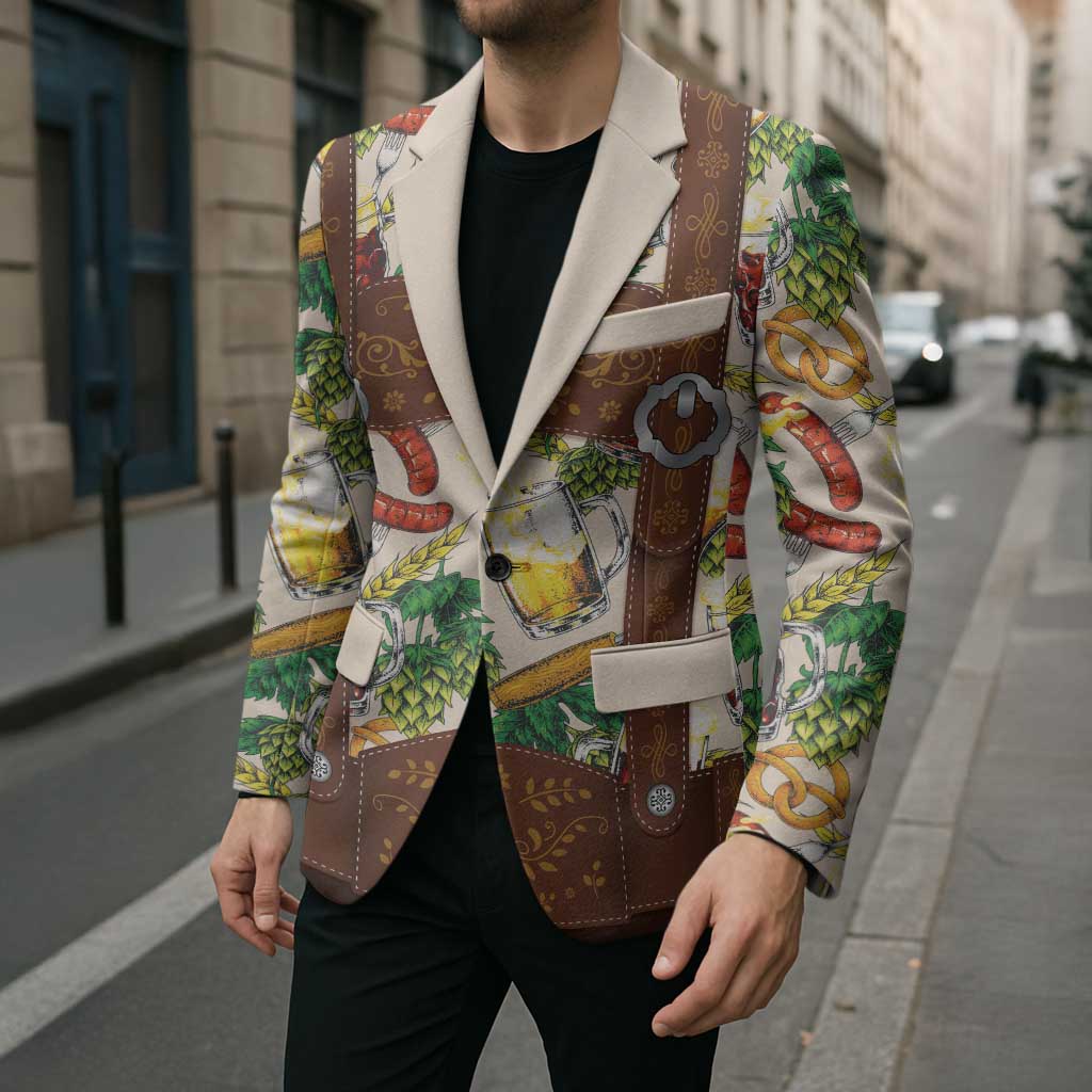 Oktoberfest Lederhosen Costume Blazer Food And Drink Pattern - Wonder Print Shop