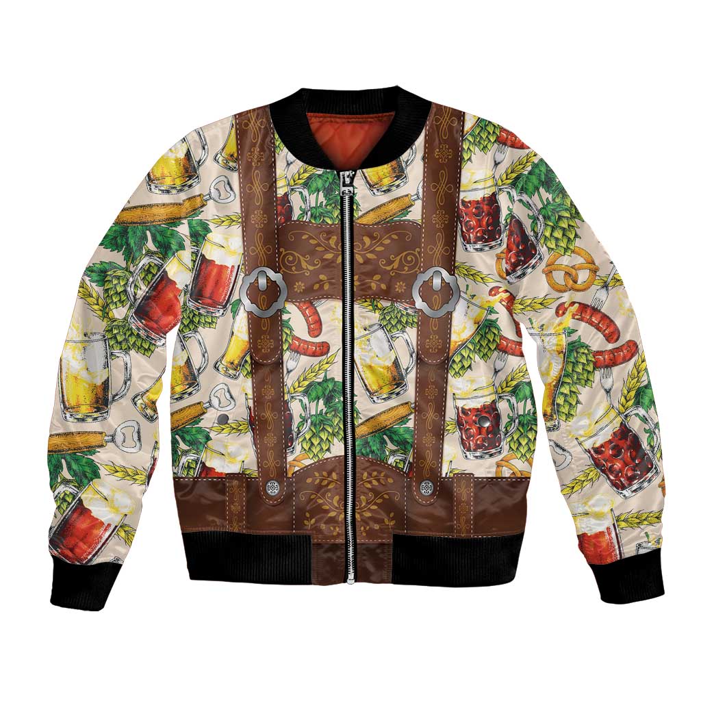 Oktoberfest Lederhosen Costume Bomber Jacket Food And Drink Pattern - Wonder Print Shop