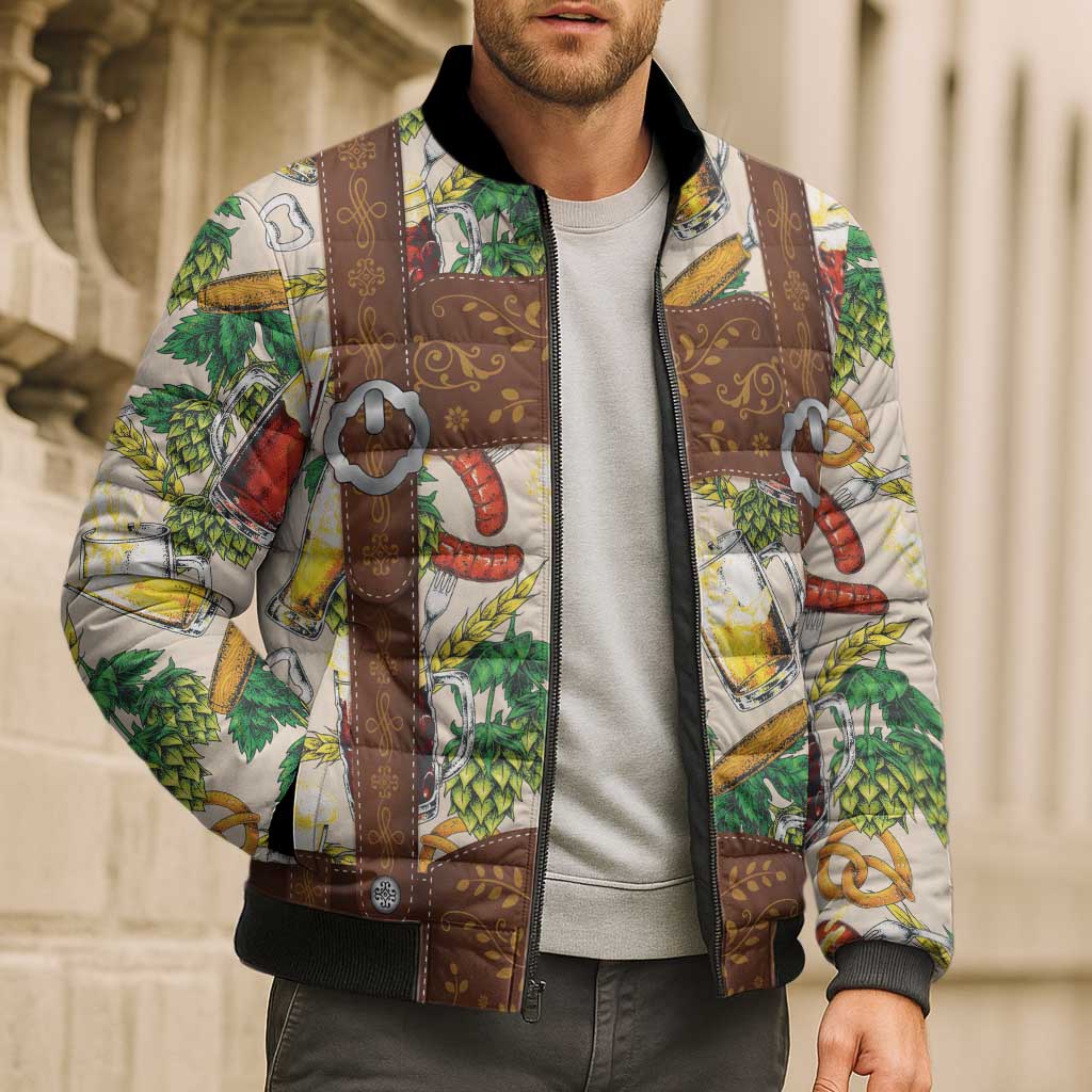 Oktoberfest Lederhosen Costume Bomber Puffer Jacket Food And Drink Pattern - Wonder Print Shop