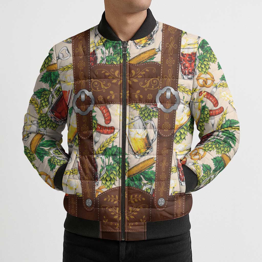 Oktoberfest Lederhosen Costume Bomber Puffer Jacket Food And Drink Pattern - Wonder Print Shop
