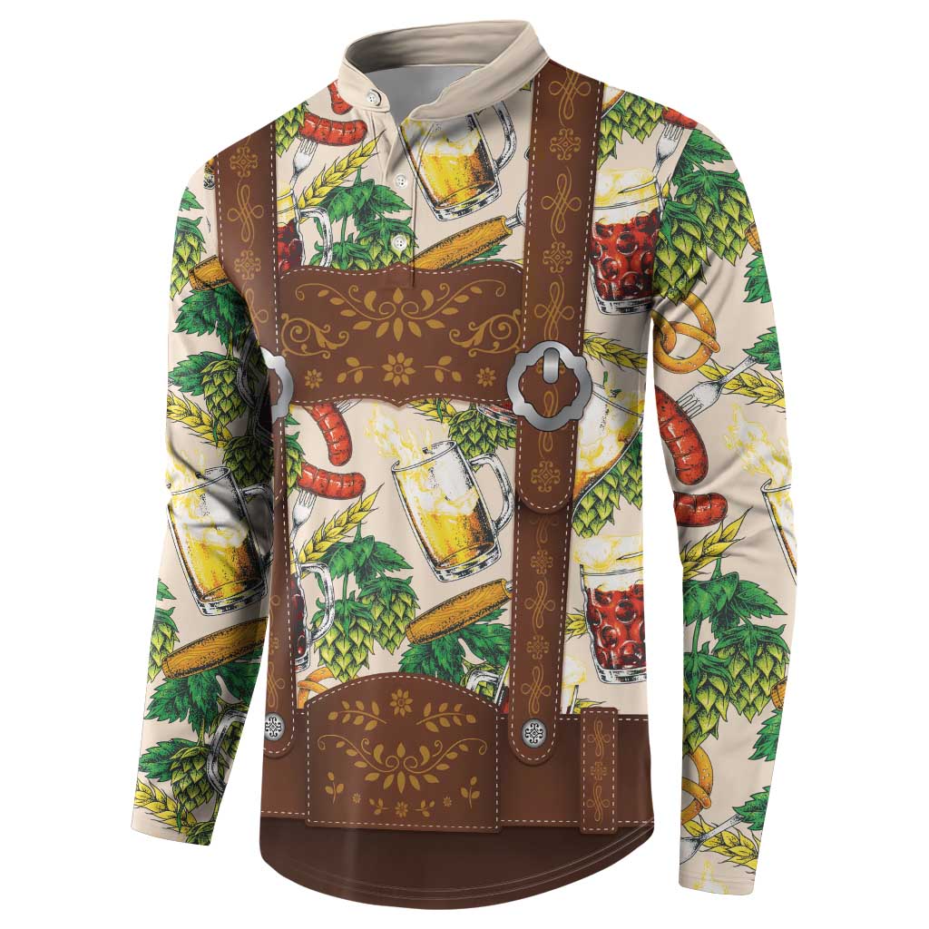 Oktoberfest Lederhosen Costume Button Sweatshirt Food And Drink Pattern - Wonder Print Shop