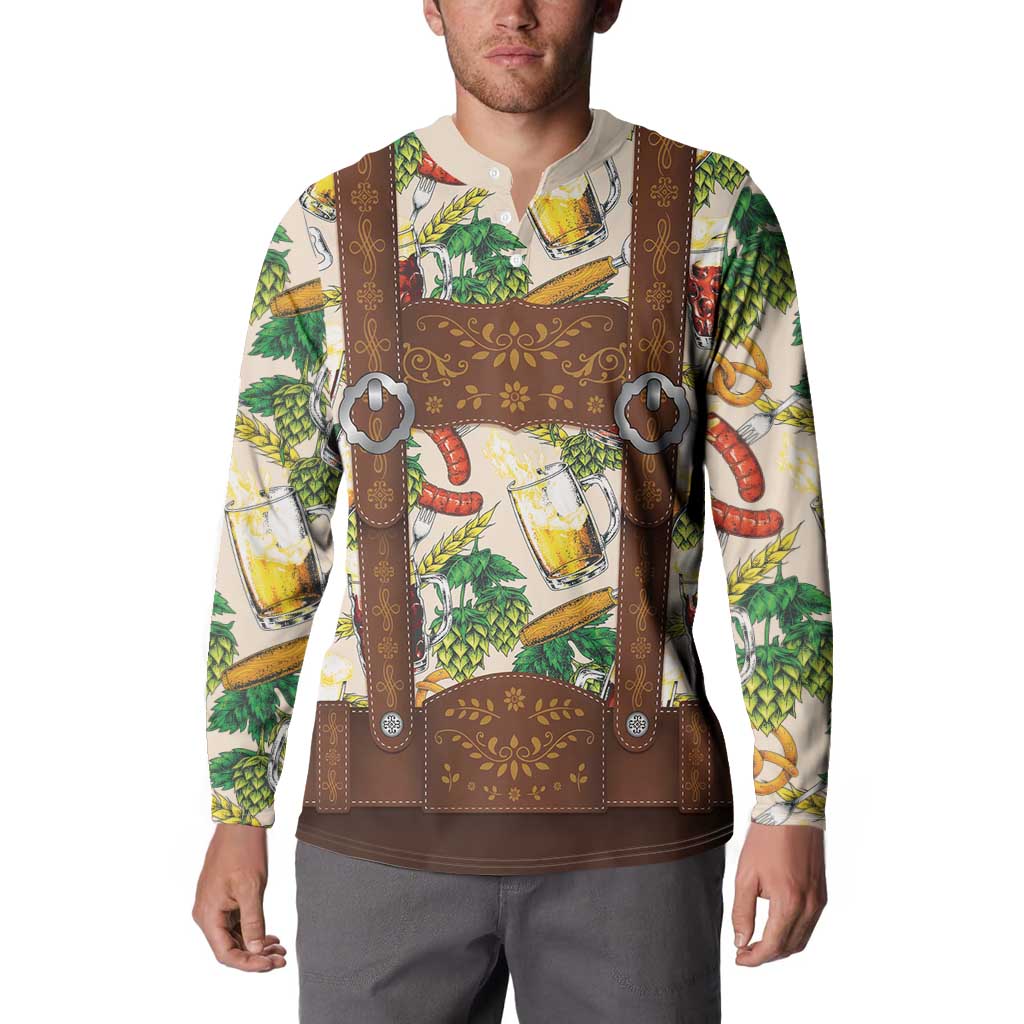 Oktoberfest Lederhosen Costume Button Sweatshirt Food And Drink Pattern - Wonder Print Shop
