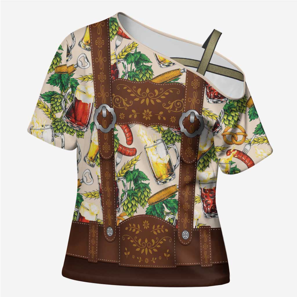 Oktoberfest Lederhosen Costume Cross Shoulder Shirt Food And Drink Pattern - Wonder Print Shop