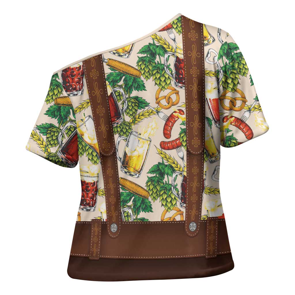 Oktoberfest Lederhosen Costume Cross Shoulder Shirt Food And Drink Pattern - Wonder Print Shop