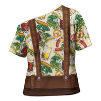 Oktoberfest Lederhosen Costume Cross Shoulder Shirt Food And Drink Pattern - Wonder Print Shop