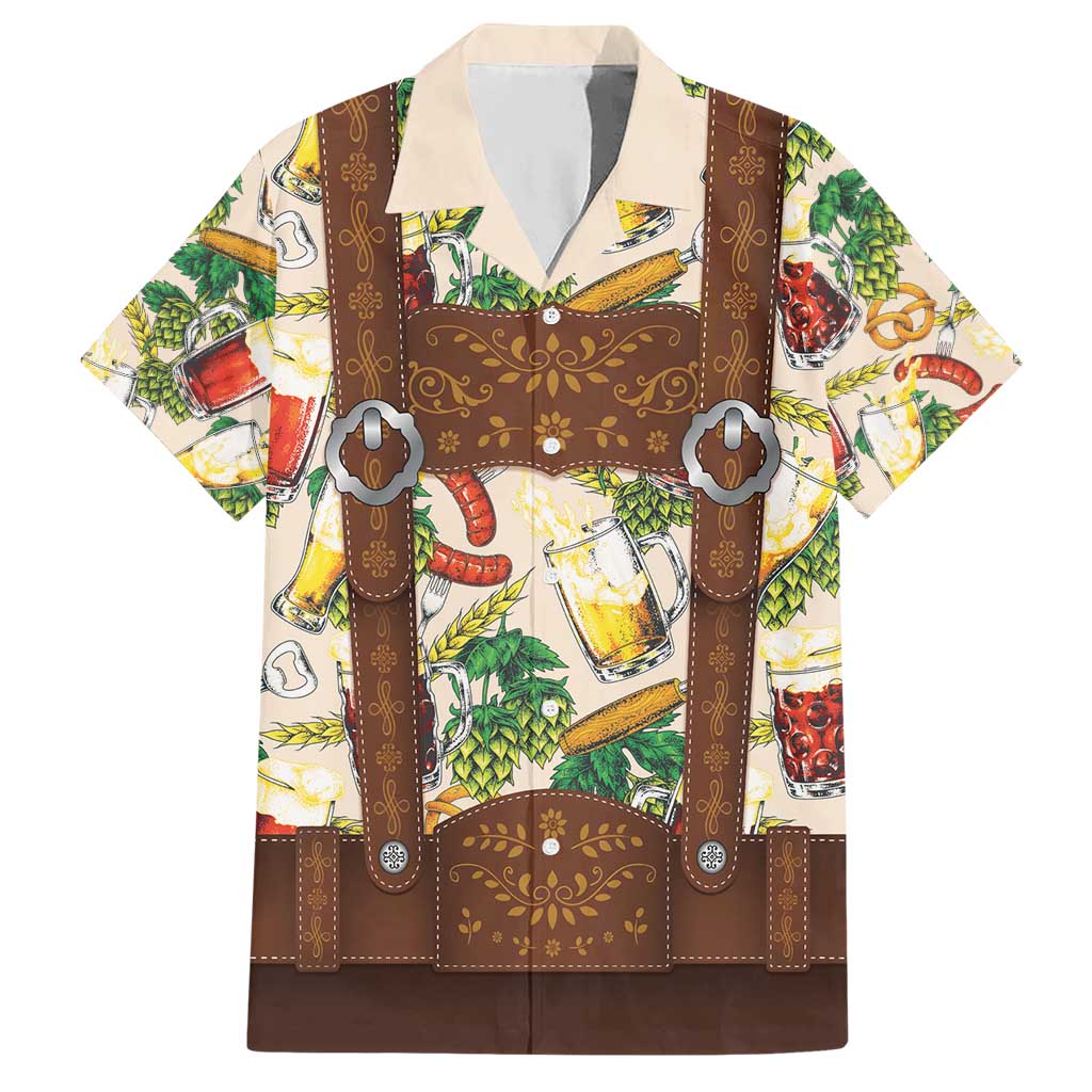 Oktoberfest Lederhosen Costume Hawaiian Shirt Food And Drink Pattern - Wonder Print Shop