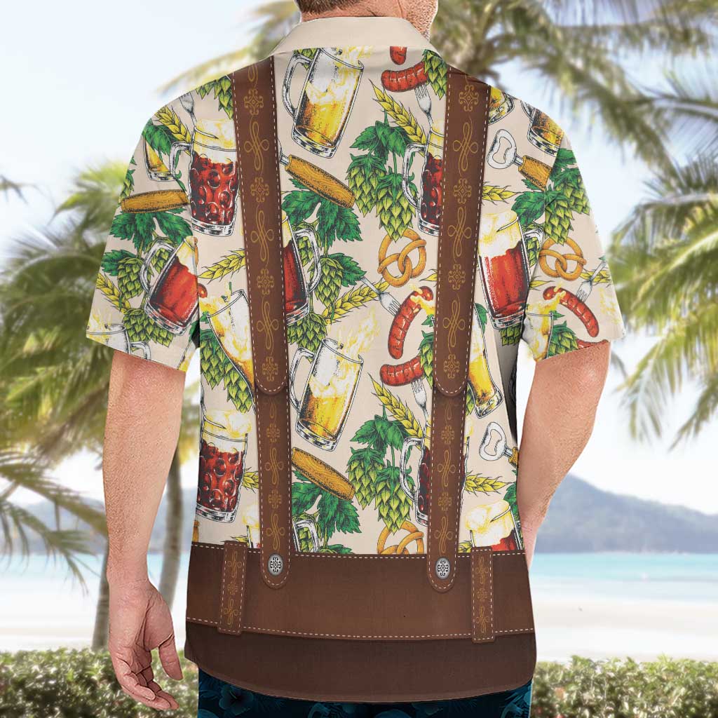 Oktoberfest Lederhosen Costume Hawaiian Shirt Food And Drink Pattern - Wonder Print Shop