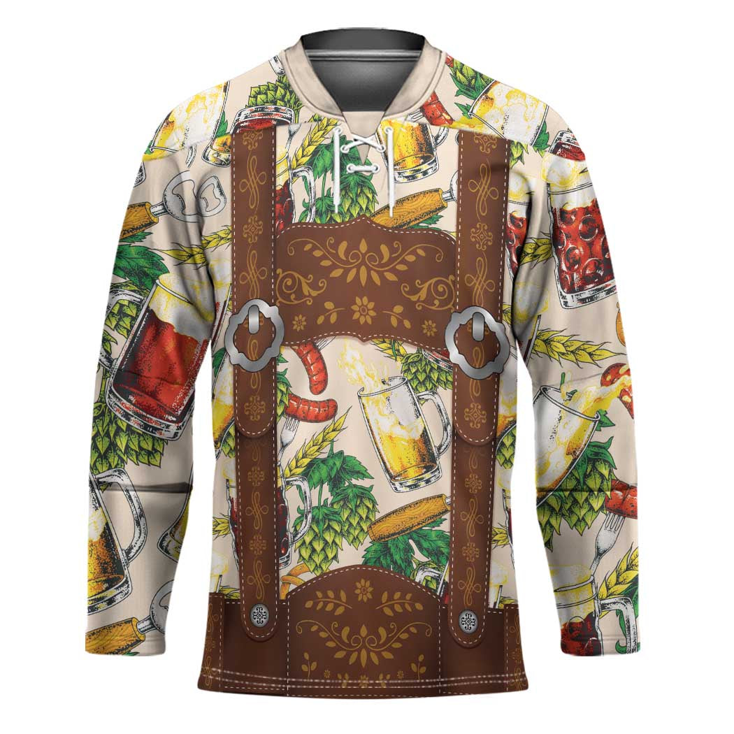 Oktoberfest Lederhosen Costume Hockey Jersey Food And Drink Pattern - Wonder Print Shop