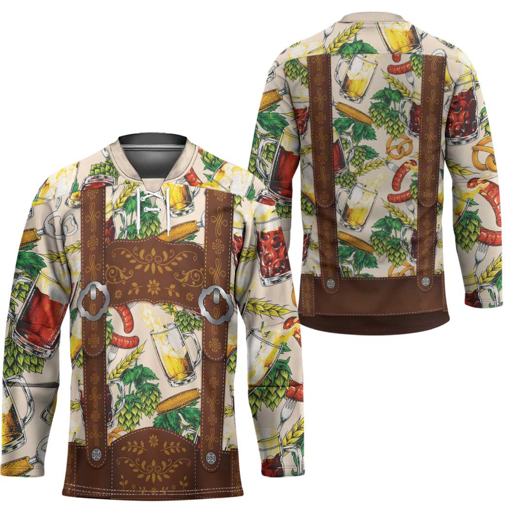 Oktoberfest Lederhosen Costume Hockey Jersey Food And Drink Pattern - Wonder Print Shop