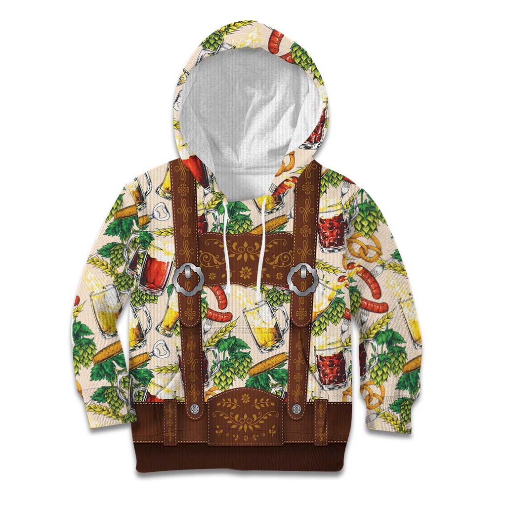 Oktoberfest Lederhosen Costume Kid Hoodie Food And Drink Pattern - Wonder Print Shop