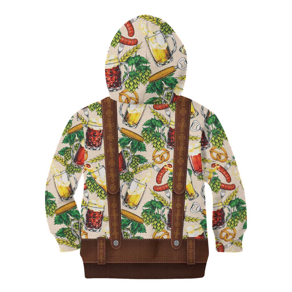 Oktoberfest Lederhosen Costume Kid Hoodie Food And Drink Pattern - Wonder Print Shop