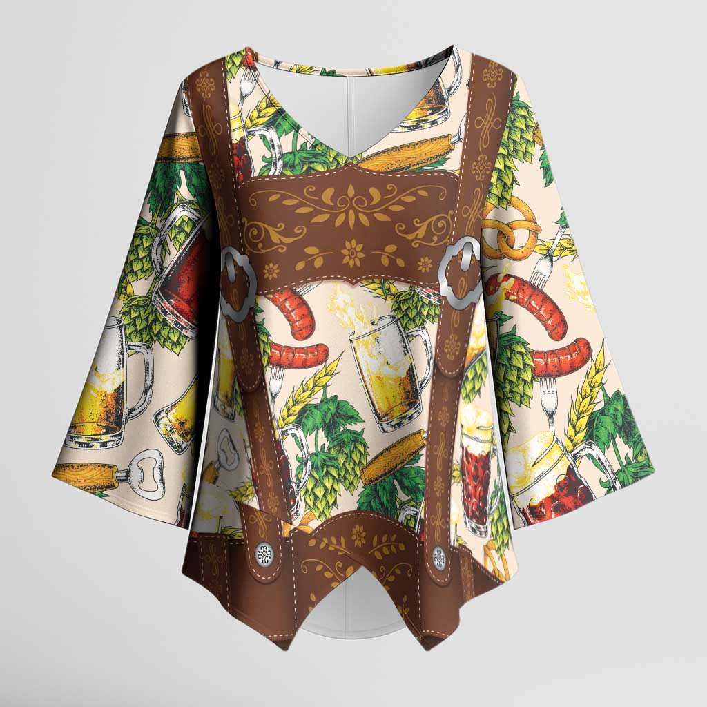 Oktoberfest Lederhosen Costume Kimono Sleeve Blouse Food And Drink Pattern - Wonder Print Shop