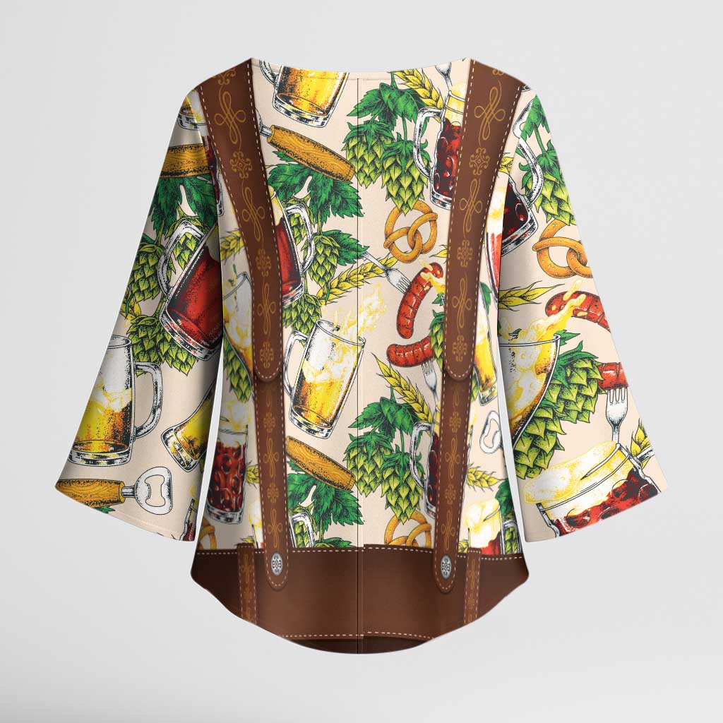 Oktoberfest Lederhosen Costume Kimono Sleeve Blouse Food And Drink Pattern - Wonder Print Shop