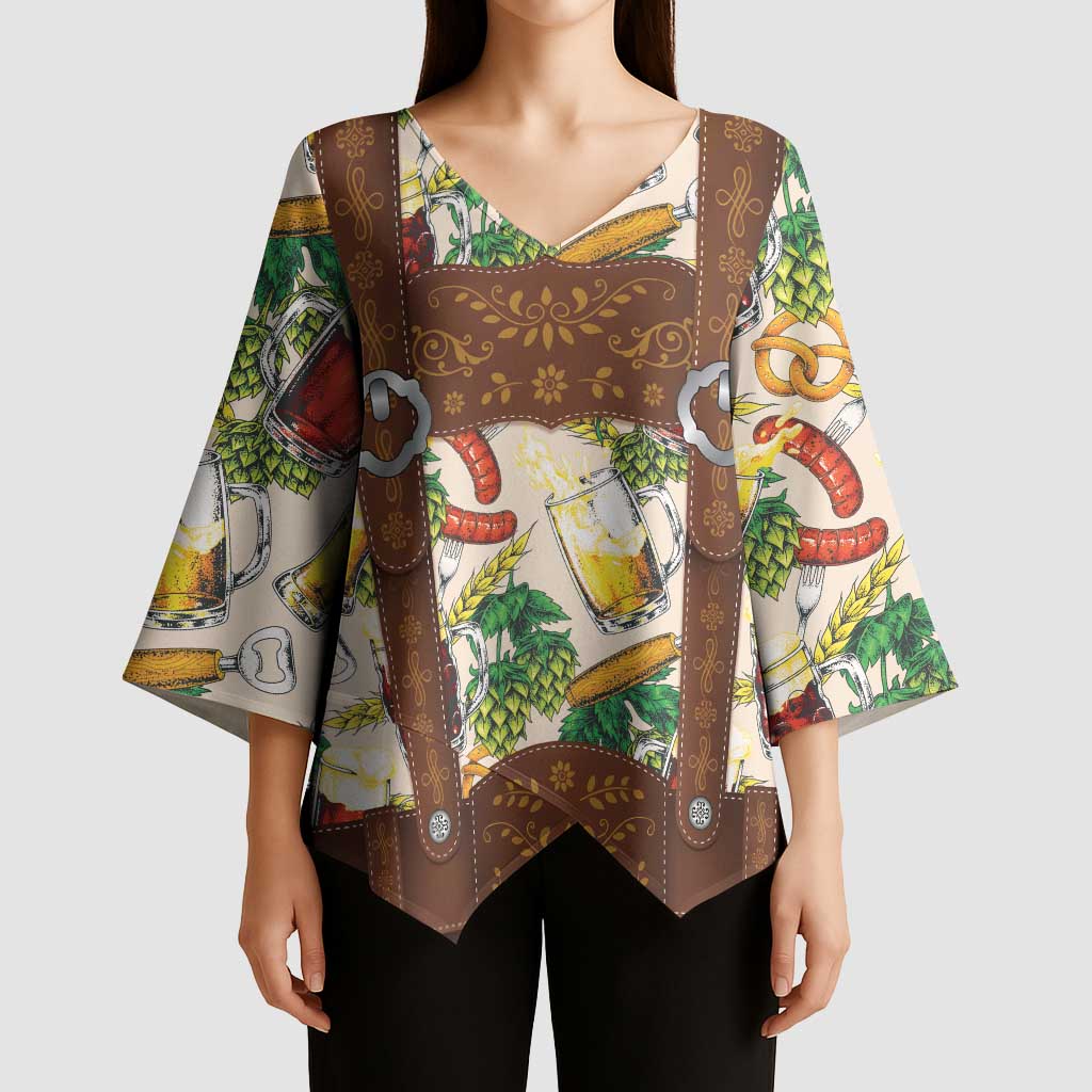 Oktoberfest Lederhosen Costume Kimono Sleeve Blouse Food And Drink Pattern - Wonder Print Shop