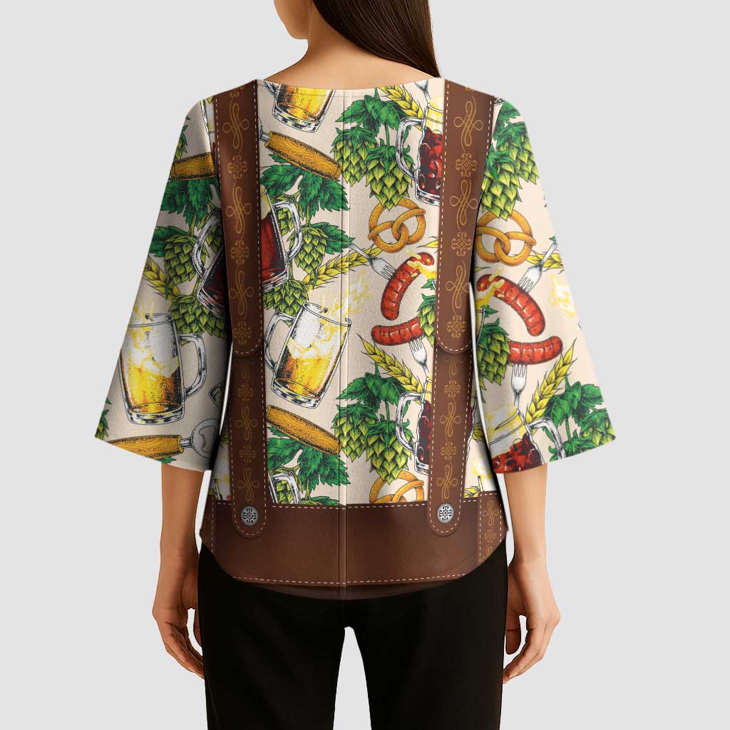 Oktoberfest Lederhosen Costume Kimono Sleeve Blouse Food And Drink Pattern - Wonder Print Shop
