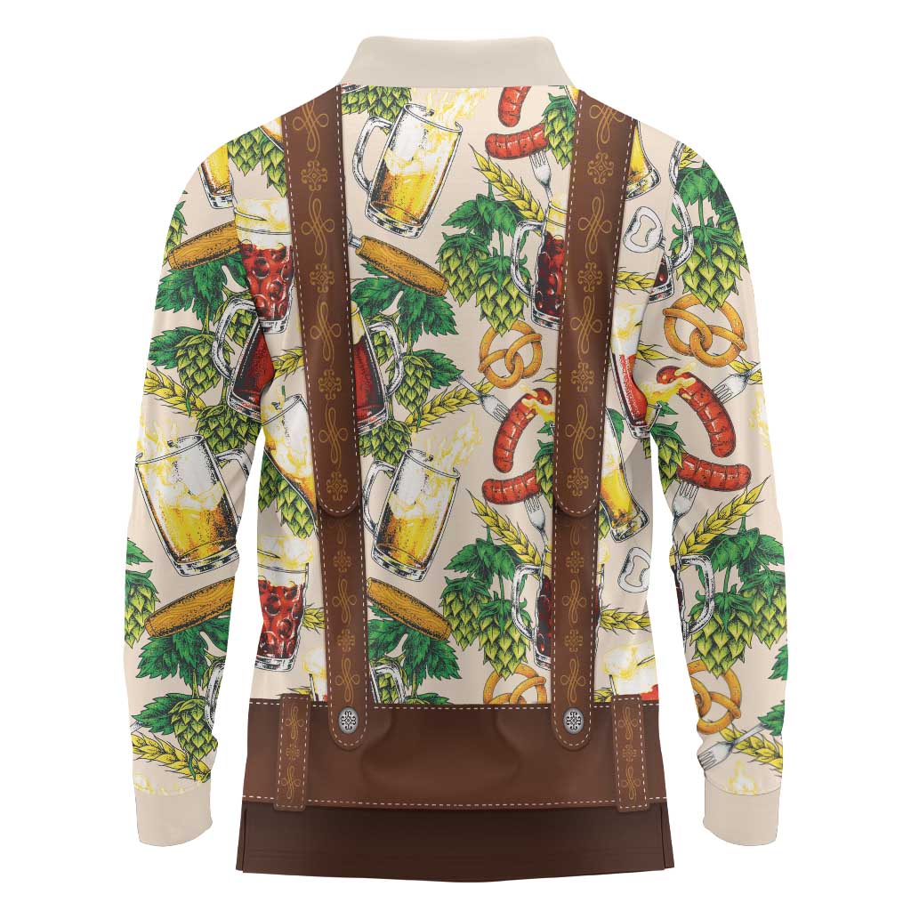 Oktoberfest Lederhosen Costume Long Sleeve Polo Shirt Food And Drink Pattern - Wonder Print Shop