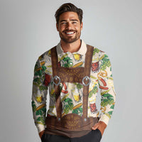 Oktoberfest Lederhosen Costume Long Sleeve Polo Shirt Food And Drink Pattern - Wonder Print Shop