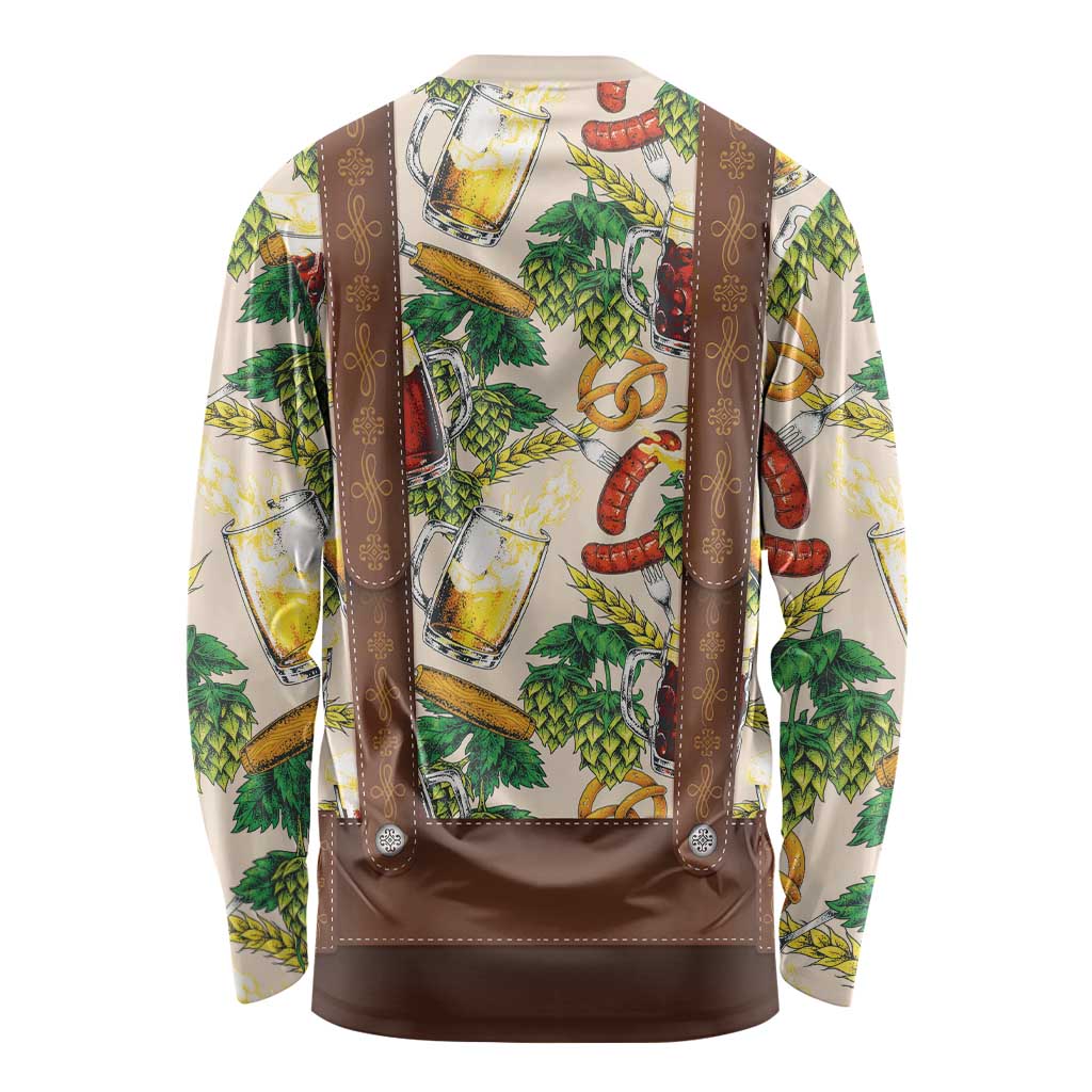 Oktoberfest Lederhosen Costume Long Sleeve Shirt Food And Drink Pattern - Wonder Print Shop