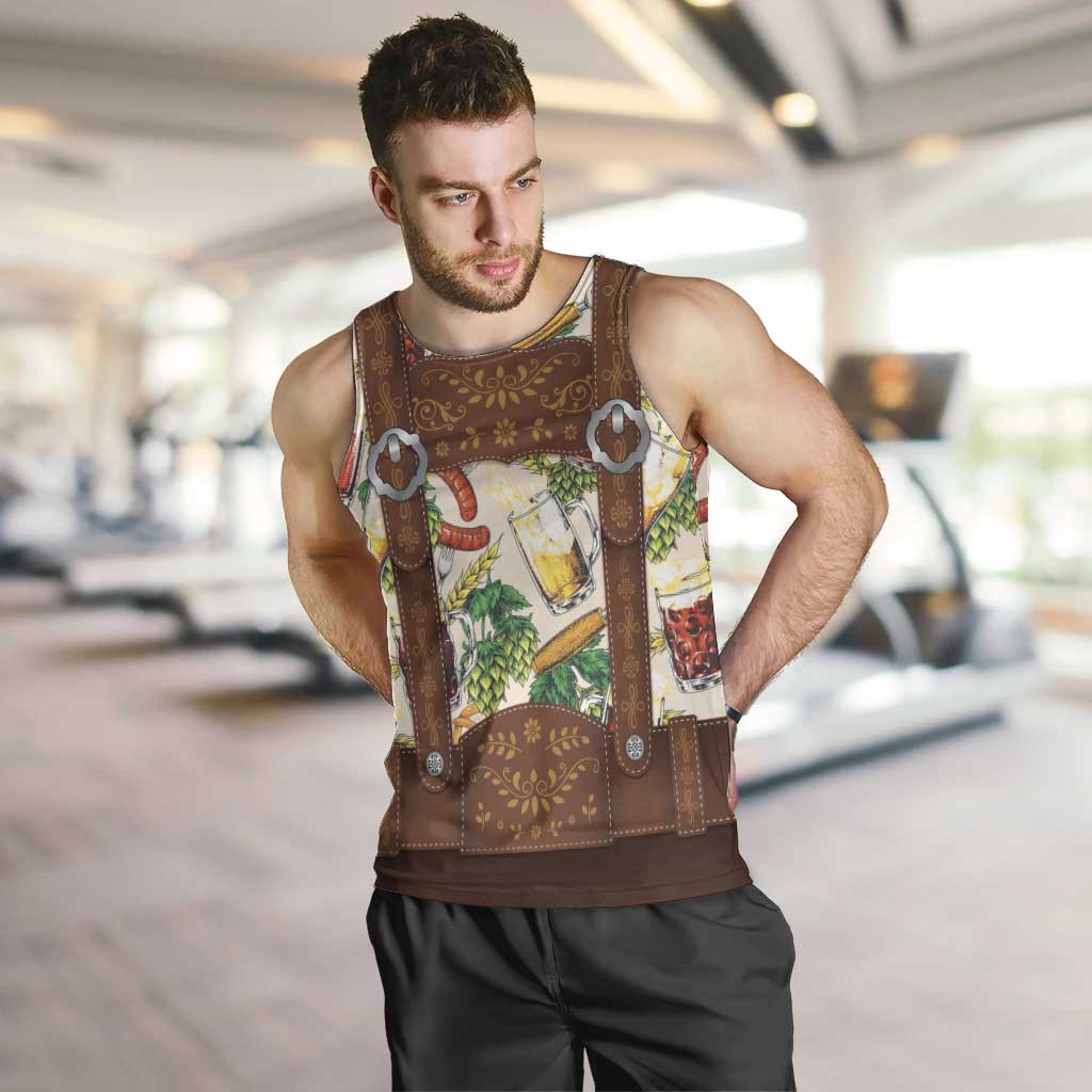 Oktoberfest Lederhosen Costume Men Tank Top Food And Drink Pattern - Wonder Print Shop