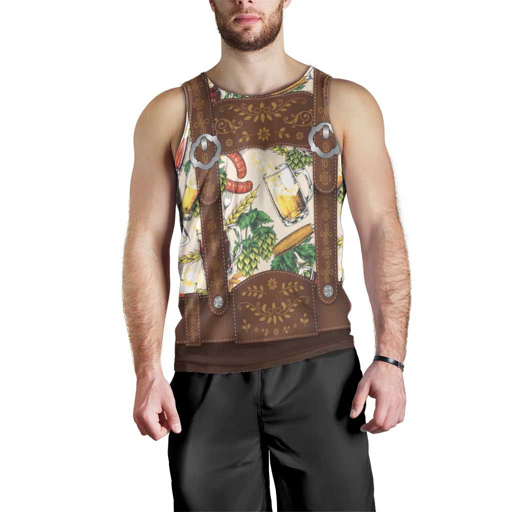 Oktoberfest Lederhosen Costume Men Tank Top Food And Drink Pattern - Wonder Print Shop