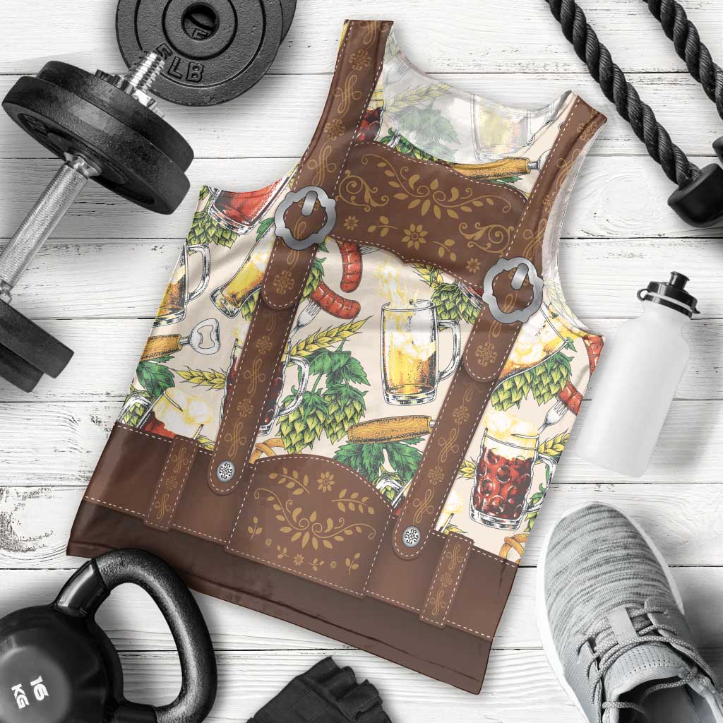 Oktoberfest Lederhosen Costume Men Tank Top Food And Drink Pattern - Wonder Print Shop