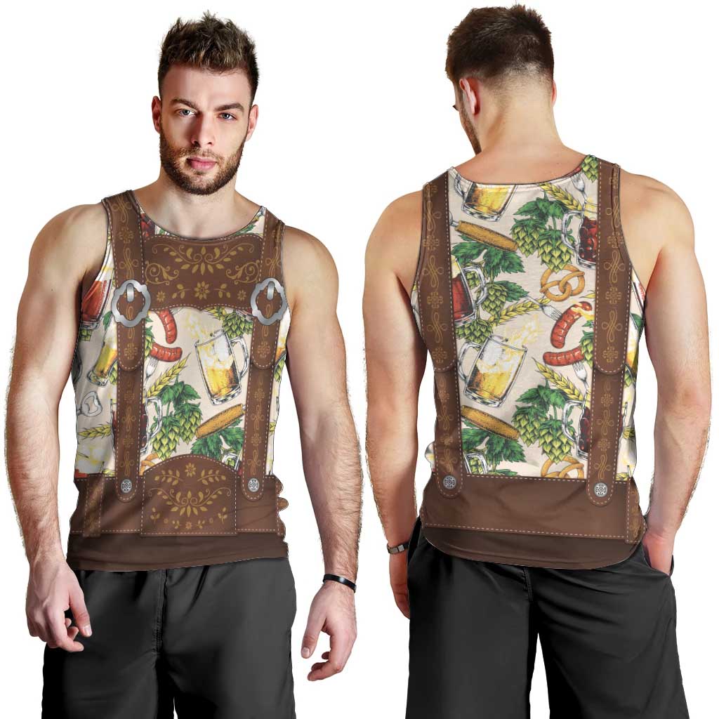 Oktoberfest Lederhosen Costume Men Tank Top Food And Drink Pattern - Wonder Print Shop