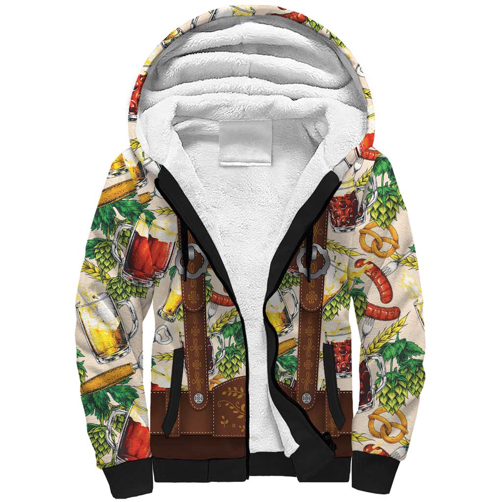 Oktoberfest Lederhosen Costume Sherpa Hoodie Food And Drink Pattern - Wonder Print Shop