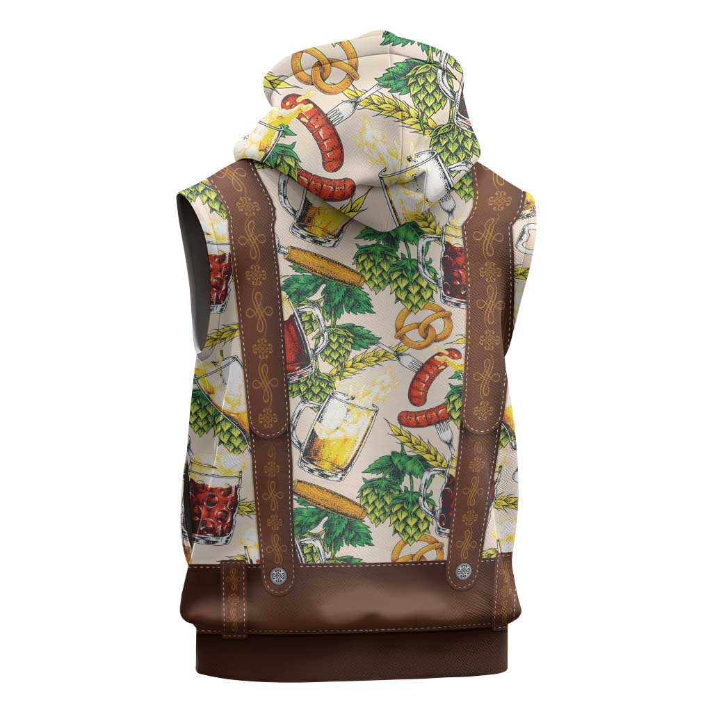 Oktoberfest Lederhosen Costume Sleeveless Hoodie Food And Drink Pattern - Wonder Print Shop
