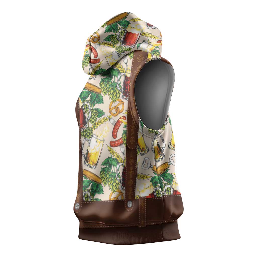 Oktoberfest Lederhosen Costume Sleeveless Hoodie Food And Drink Pattern - Wonder Print Shop