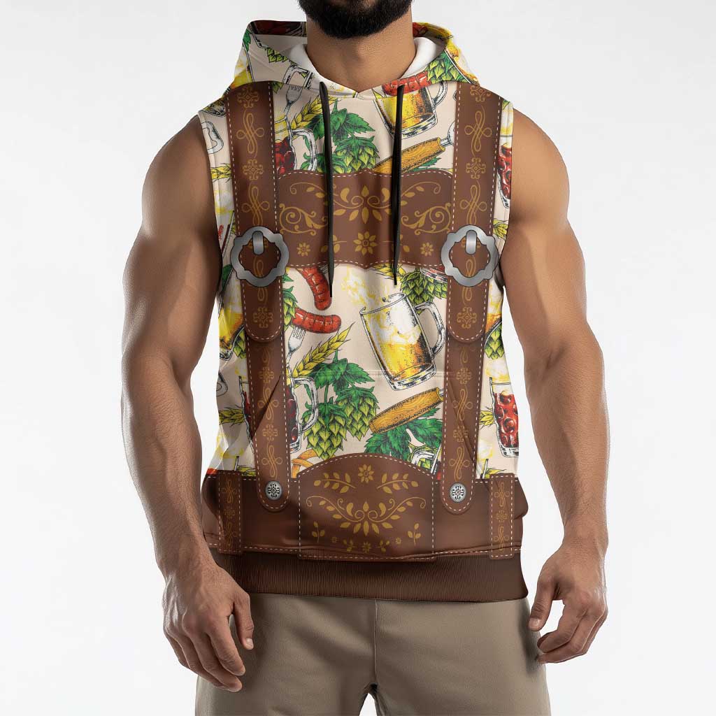 Oktoberfest Lederhosen Costume Sleeveless Hoodie Food And Drink Pattern - Wonder Print Shop