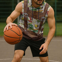 Oktoberfest Lederhosen Costume Sleeveless Hoodie Food And Drink Pattern - Wonder Print Shop