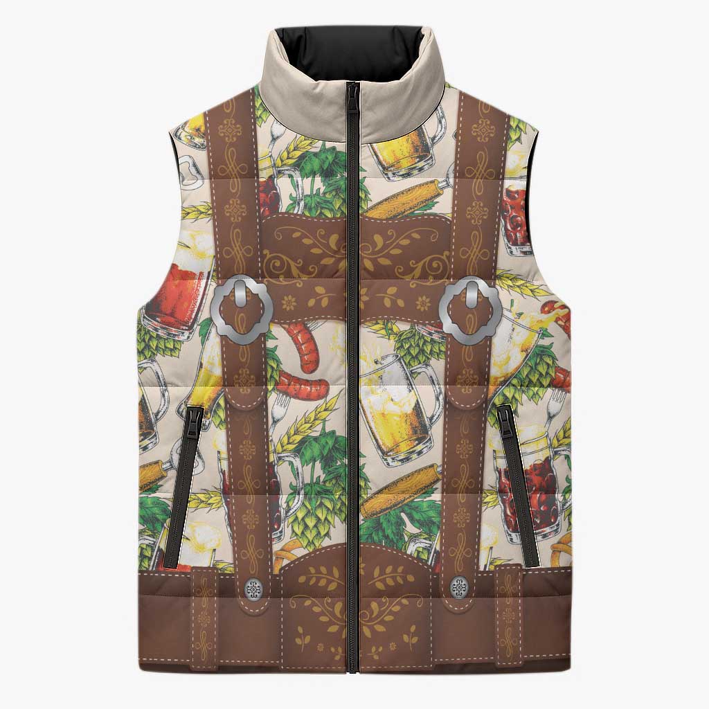 Oktoberfest Lederhosen Costume Sleeveless Puffer Jacket Food And Drink Pattern - Wonder Print Shop