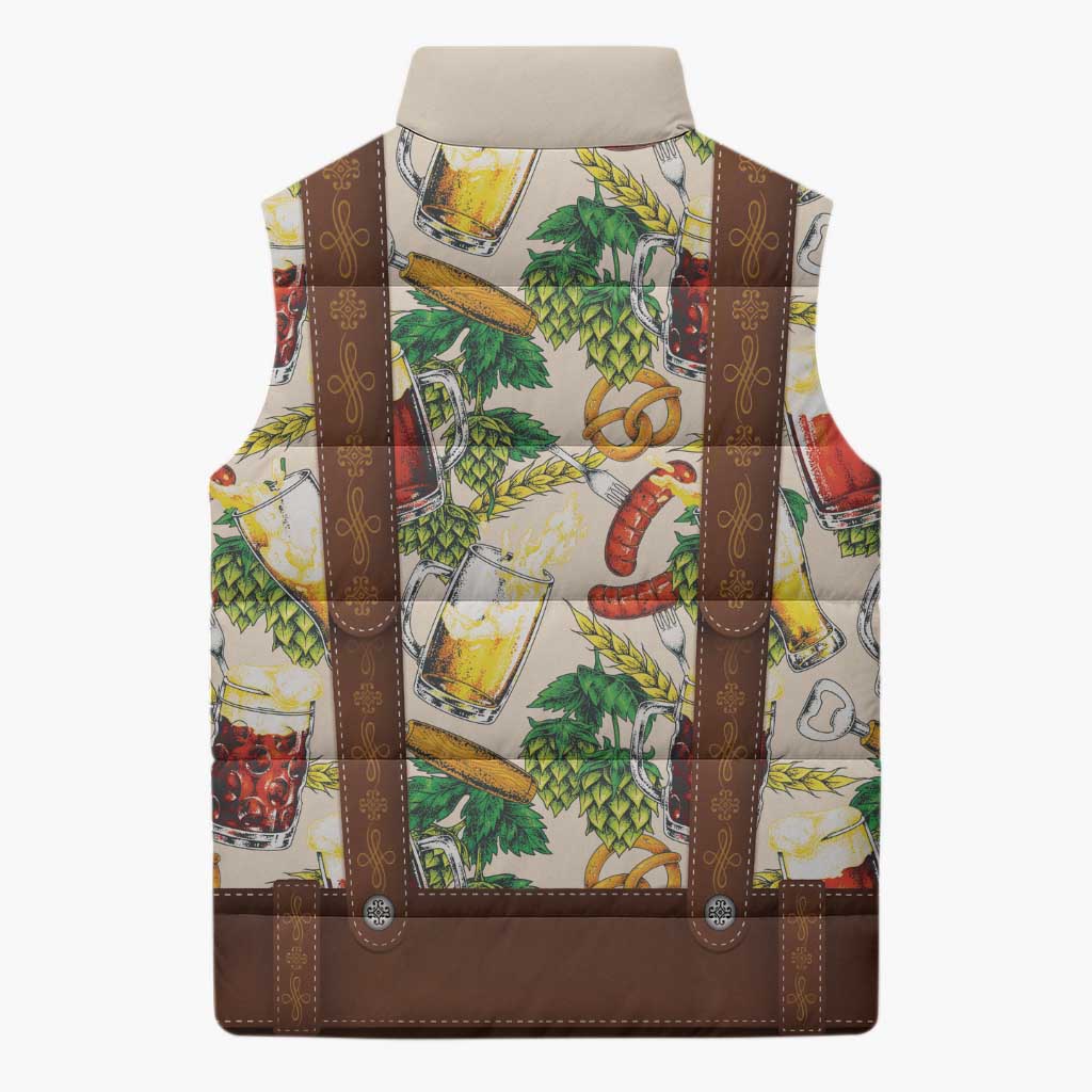 Oktoberfest Lederhosen Costume Sleeveless Puffer Jacket Food And Drink Pattern - Wonder Print Shop