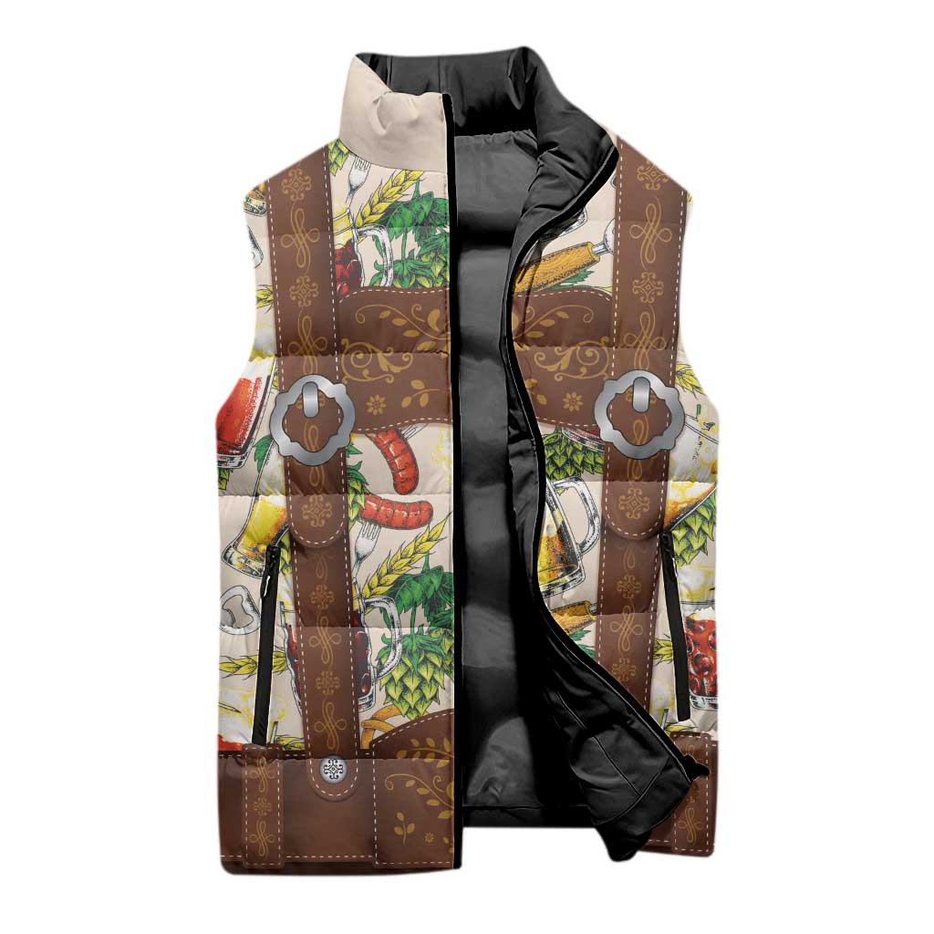 Oktoberfest Lederhosen Costume Sleeveless Puffer Jacket Food And Drink Pattern - Wonder Print Shop