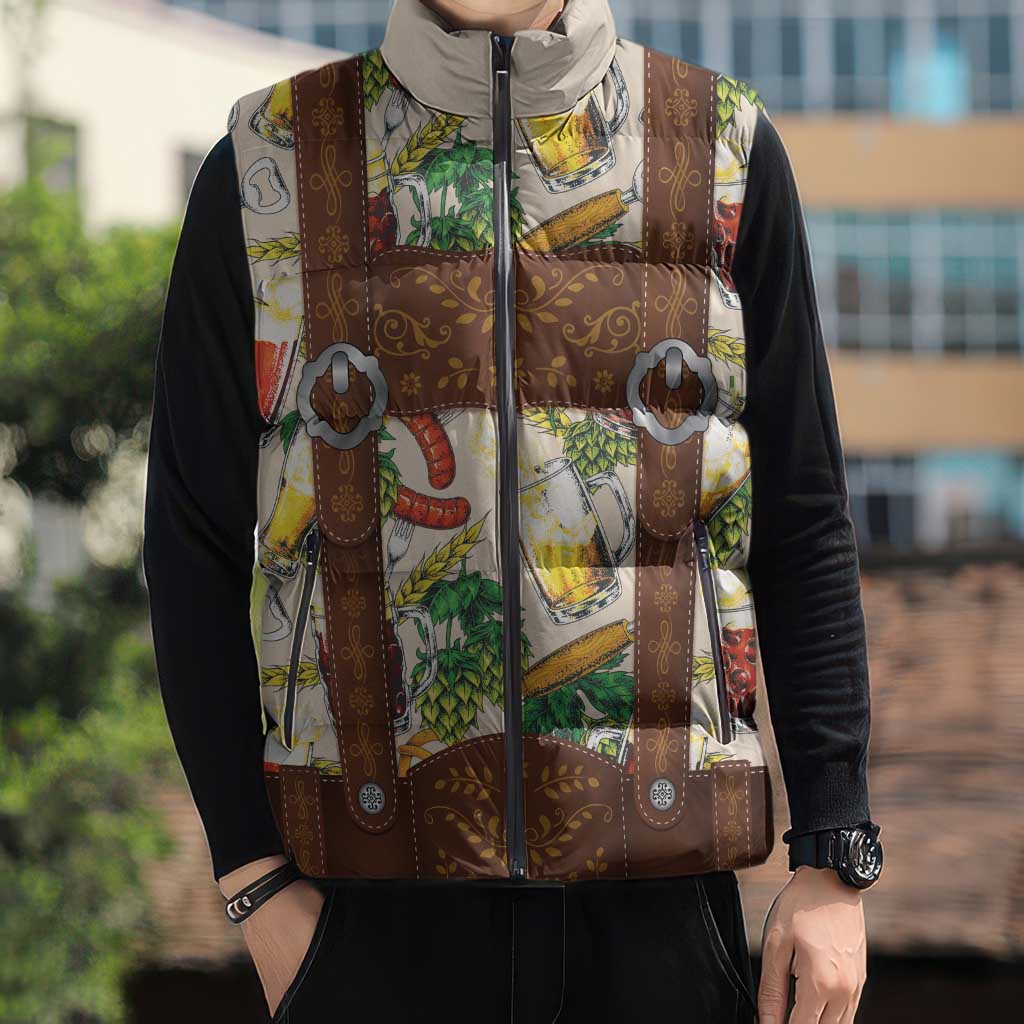 Oktoberfest Lederhosen Costume Sleeveless Puffer Jacket Food And Drink Pattern - Wonder Print Shop