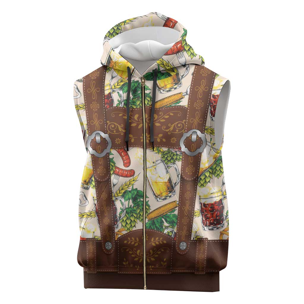 Oktoberfest Lederhosen Costume Sleeveless Zip Hoodie Food And Drink Pattern - Wonder Print Shop