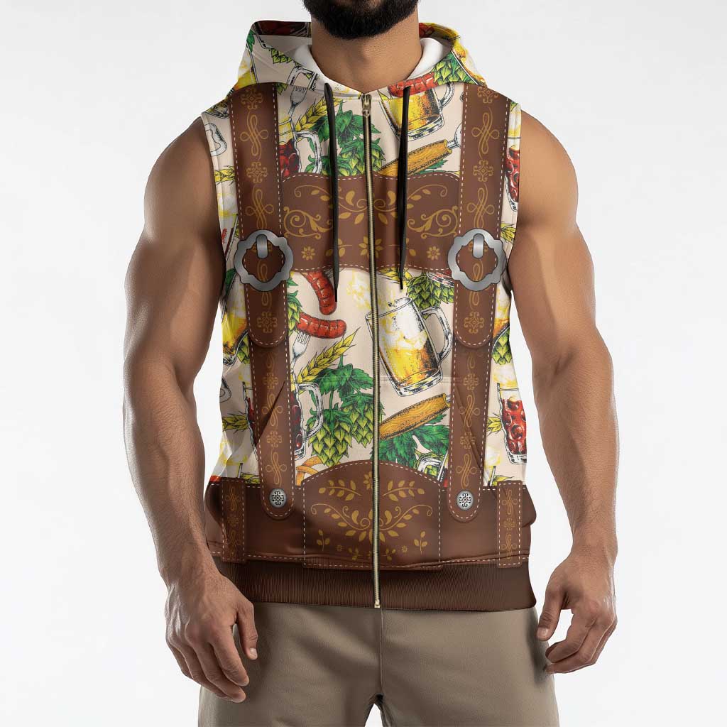 Oktoberfest Lederhosen Costume Sleeveless Zip Hoodie Food And Drink Pattern - Wonder Print Shop