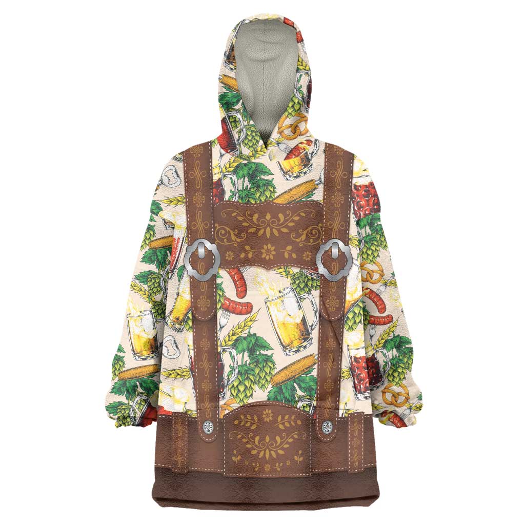 Oktoberfest Lederhosen Costume Wearable Blanket Hoodie Food And Drink Pattern - Wonder Print Shop