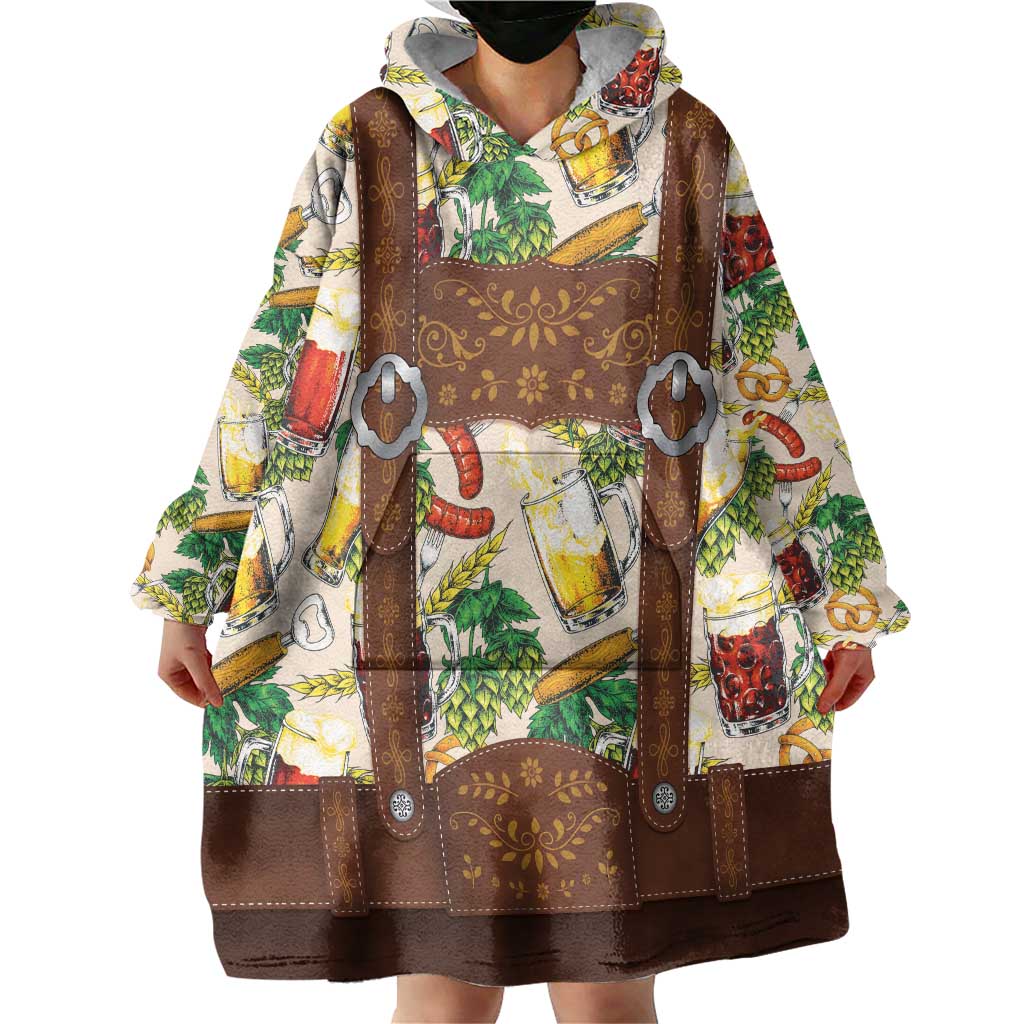 Oktoberfest Lederhosen Costume Wearable Blanket Hoodie Food And Drink Pattern - Wonder Print Shop