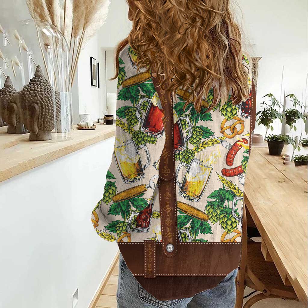 Oktoberfest Lederhosen Costume Women Casual Shirt Food And Drink Pattern - Wonder Print Shop
