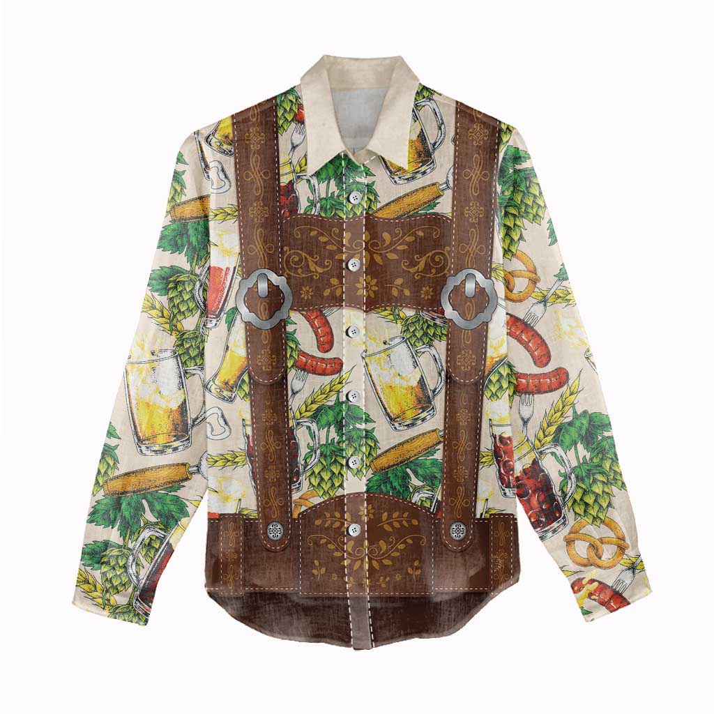 Oktoberfest Lederhosen Costume Women Casual Shirt Food And Drink Pattern - Wonder Print Shop