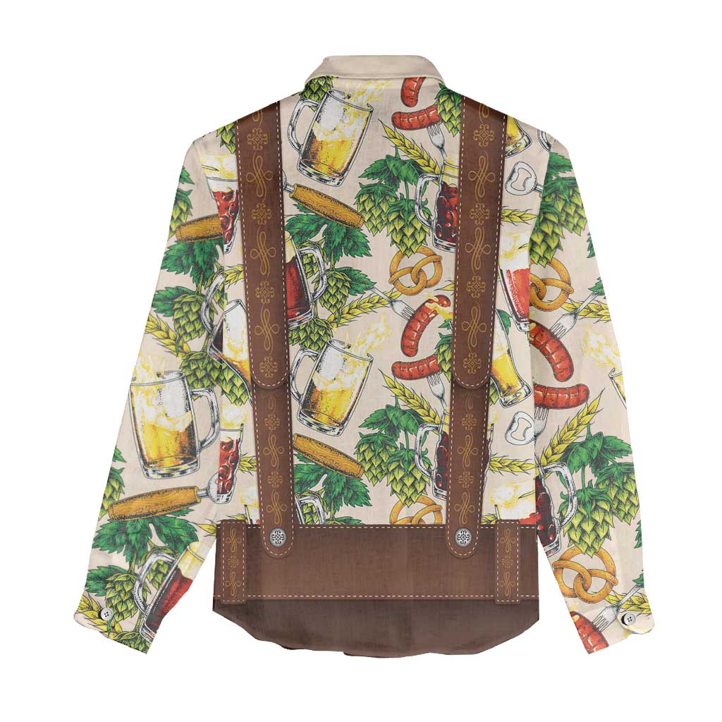 Oktoberfest Lederhosen Costume Women Casual Shirt Food And Drink Pattern - Wonder Print Shop