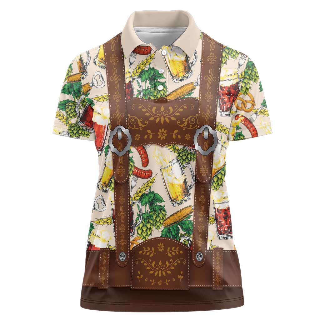 Oktoberfest Lederhosen Costume Women Polo Shirt Food And Drink Pattern - Wonder Print Shop