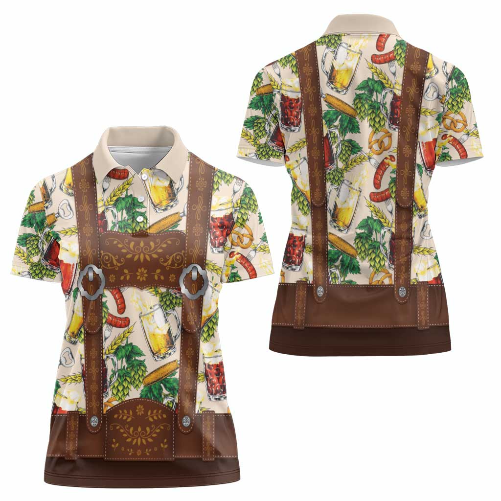 Oktoberfest Lederhosen Costume Women Polo Shirt Food And Drink Pattern - Wonder Print Shop