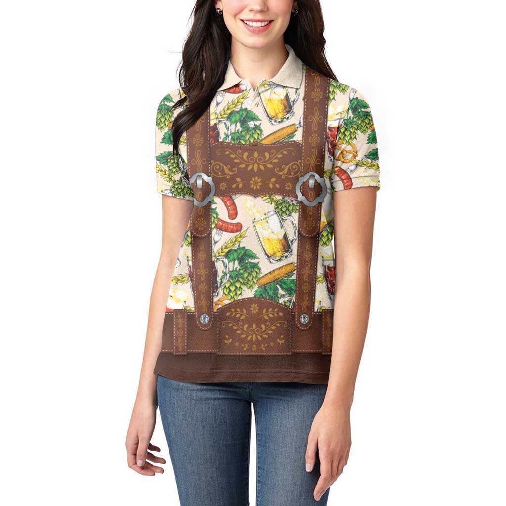 Oktoberfest Lederhosen Costume Women Polo Shirt Food And Drink Pattern - Wonder Print Shop