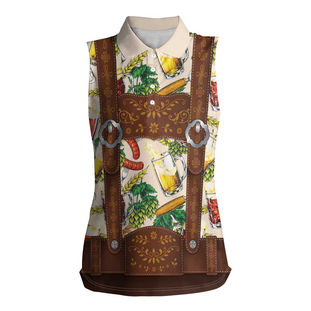 Oktoberfest Lederhosen Costume Women Sleeveless Polo Shirt Food And Drink Pattern - Wonder Print Shop