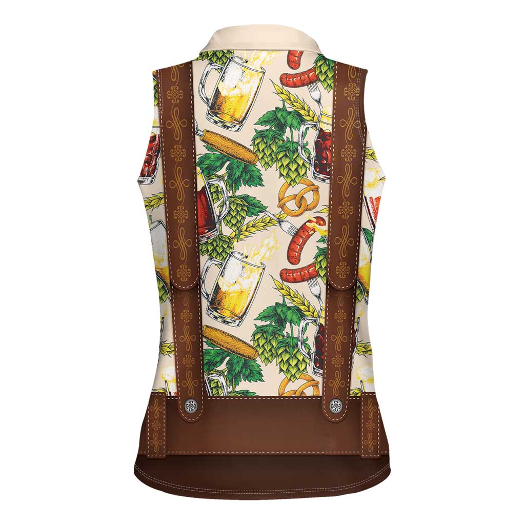 Oktoberfest Lederhosen Costume Women Sleeveless Polo Shirt Food And Drink Pattern - Wonder Print Shop